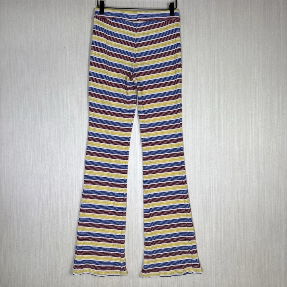 Zara Pants Womens Sz S Knit Striped Colorful Pull On Yellow Red Blue Ribbed - Picture 9 of 12